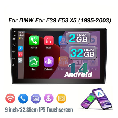 Autoradio – Multimedia Speler – 2-DIN Radio – Navigatiesysteem – Auto Stereo – Android 14 - 9 Inch IPS-Scherm – 2+32GB Geheugen – Draadloos Android Auto & CarPlay – Stuurwielbediening & Handsfree Bellen