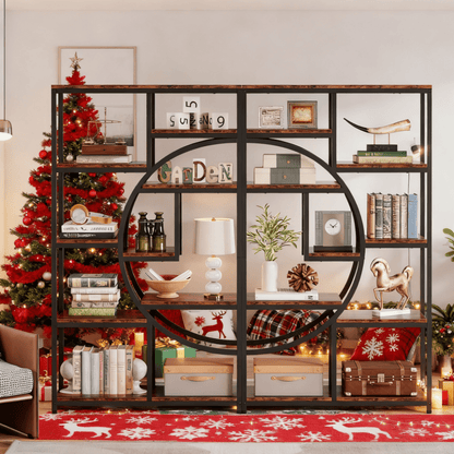 5-Tier Industrial Bookcase with 9 Open Shelves - Heavy-Duty Wood & Metal Freestanding Storage Shelf, Rustic Brown/Black Modern Bookshelf for Home Office,, Bedroom - Easy Assembly, Space-Saving Tall Bookcase (68.58cm+ Height)