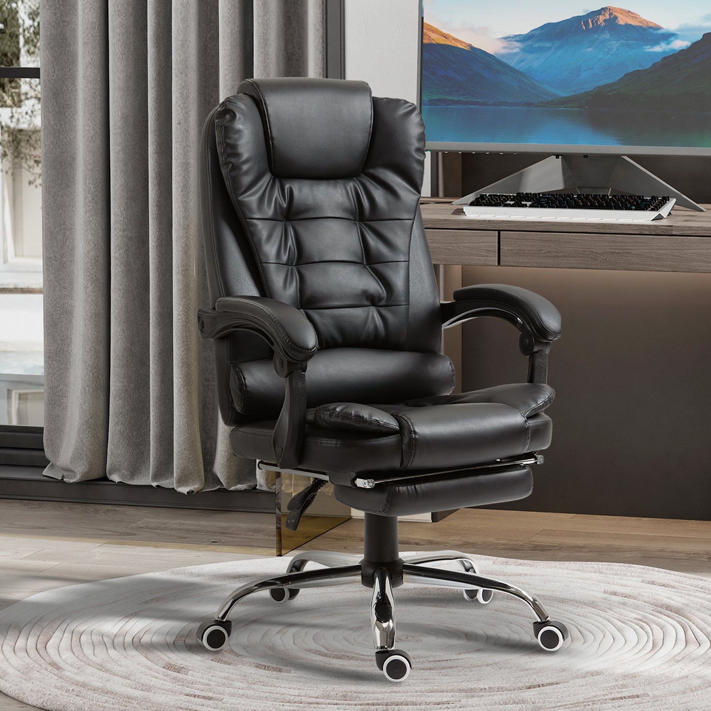 Bureaustoel – Office Chair – Bureau Stoel – Computerstoel – Bureaustoelen voor Volwassenen – Verstelbare Rugleuning – Inklapbare Voetsteun – Hoogte Verstelbaar – Zwart