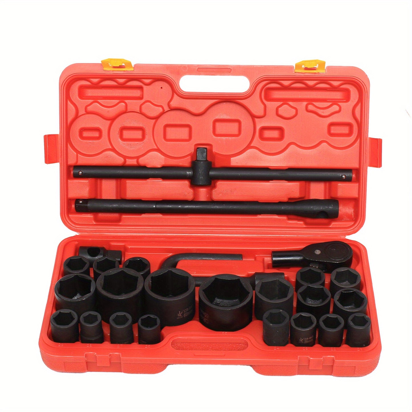 Industrial Strength 3/4" + 1" Bike Repair Tool Set 21-65mm Deep Wall Chrome Vanadium Sockets for Lorry/Bus Maintenance, Bike Repair Tool Set, Versatile Tool Kit, Durable Toolbox, Robust Construction, Professional Mechanics, H