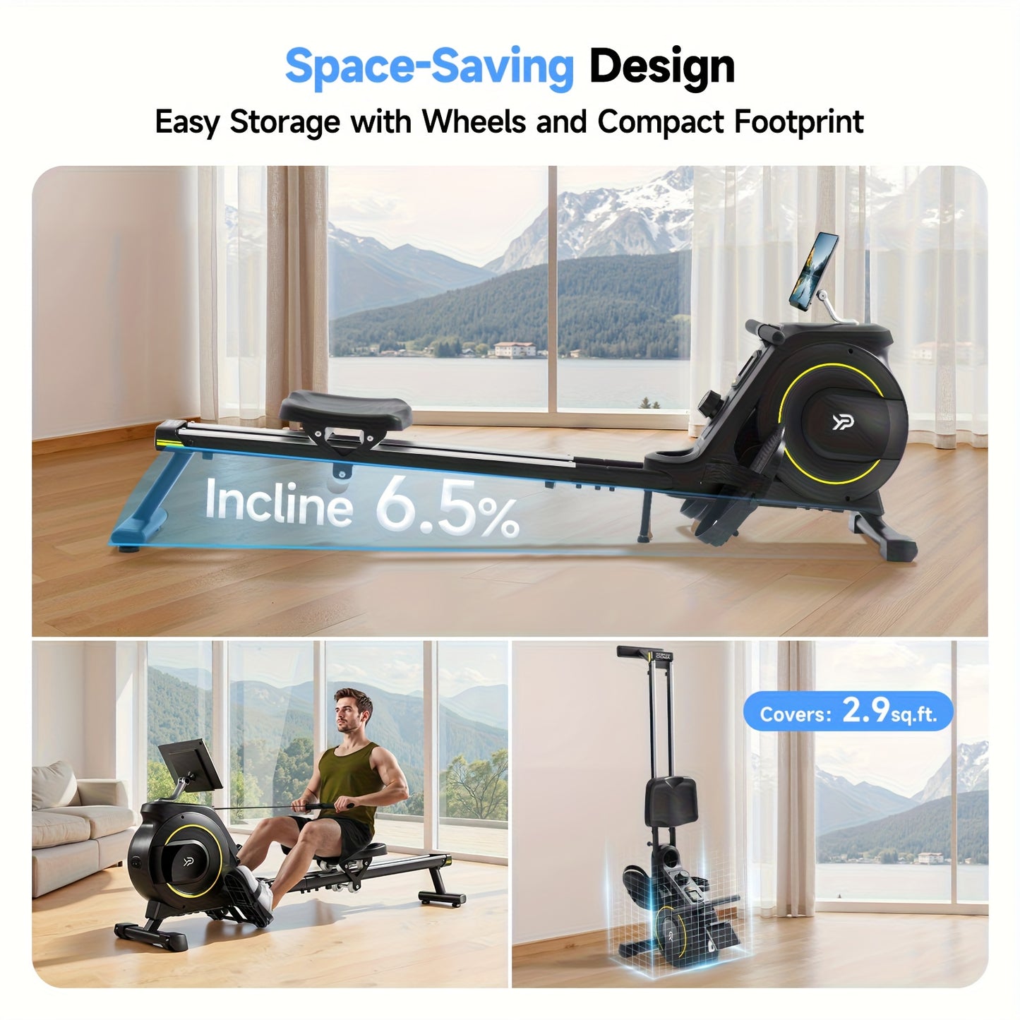 Roeitrainer – Roeimachine – Fitnessapparaat – Fitnessroeier – Magnetische Rower – 16 Weerstandsniveaus – Compact Met Wieltjes