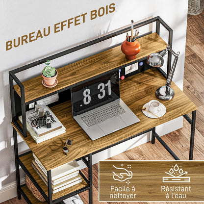 Computertafel – Bureau – Werkplek – Schrijftafel – Studietafel – Met 4 Opbergrekken – Zwart Schrijfbord – 120x53x126 cm – Industrieel Bruin Zwart