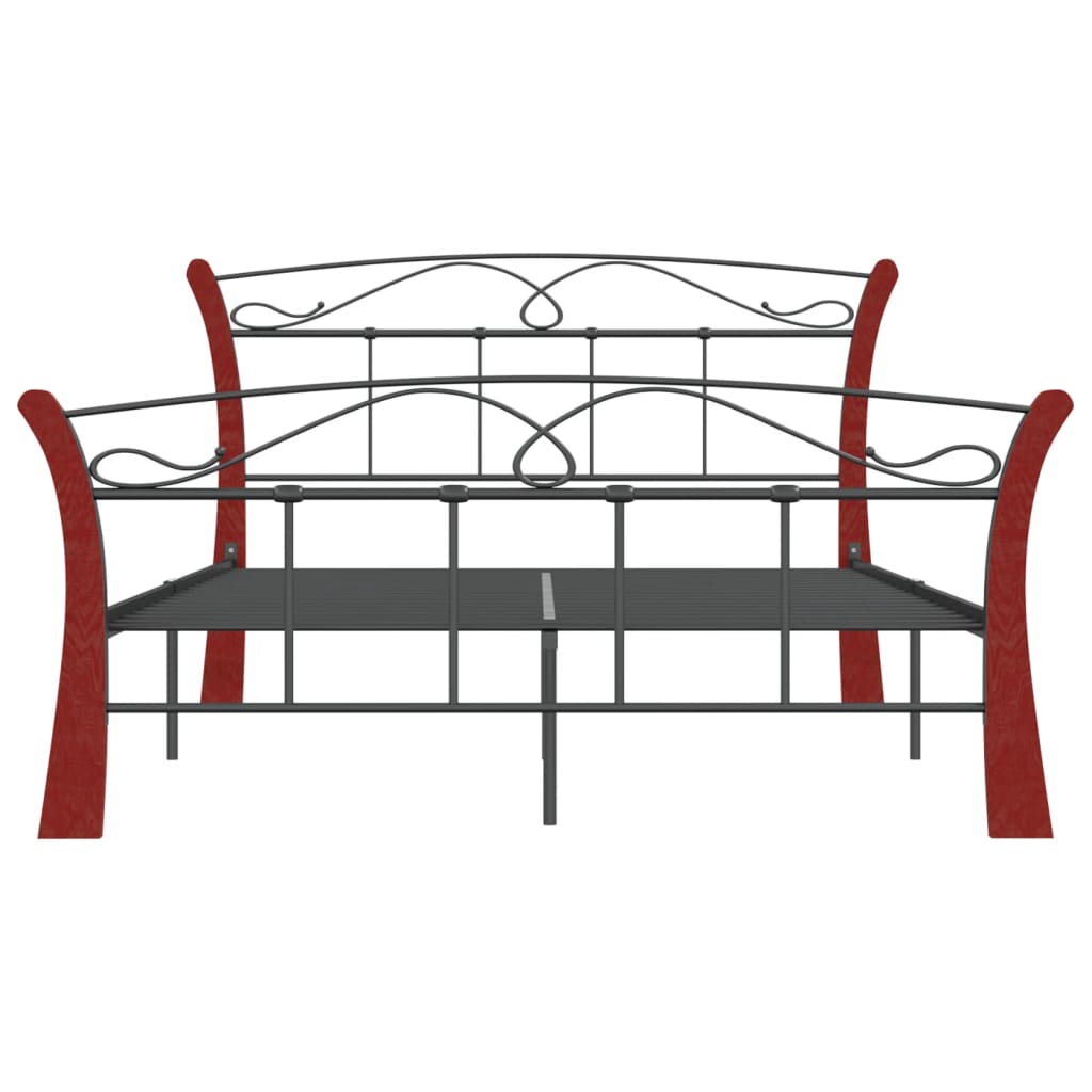 Bedframe – Bedframe Metalen Frame – Tweepersoonsbed – Bedombouw – Slaapbank – 120x200 cm – Gepoedercoat Staal – Donker Hout Accent