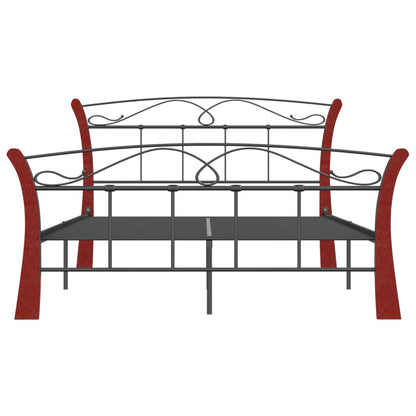 Bedframe – Bedframe Metalen Frame – Tweepersoonsbed – Bedombouw – Slaapbank – 120x200 cm – Gepoedercoat Staal – Donker Hout Accent