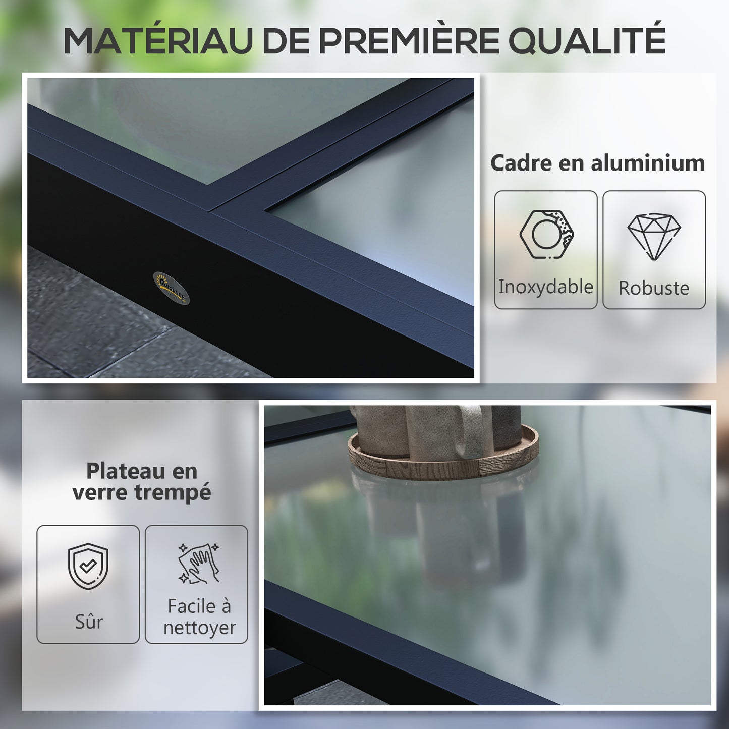 Tuintafel – Uitklapbare Tafel – Uitschuiftafel – Eettafel Buiten – Aluminium Tuinmeubel – Zwart Getemperd Glas – 160x80x75 cm – Weerbestendig Epoxy Frame