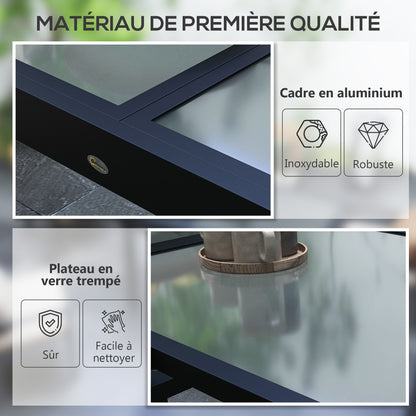 Tuintafel – Uitklapbare Tafel – Uitschuiftafel – Eettafel Buiten – Aluminium Tuinmeubel – Zwart Getemperd Glas – 160x80x75 cm – Weerbestendig Epoxy Frame