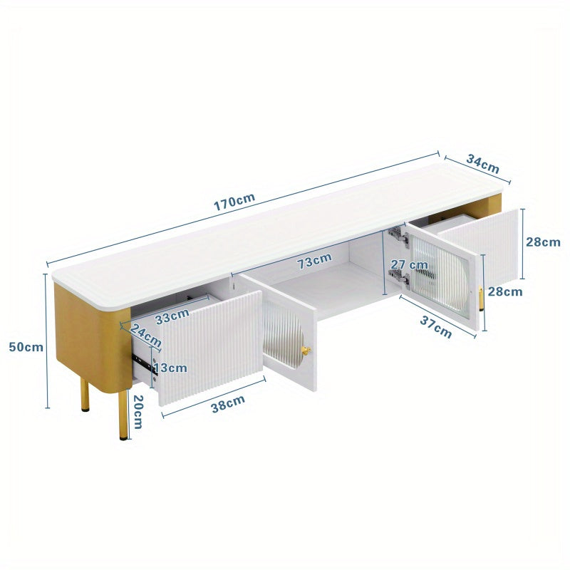 TV-meubel – Tv-kast – TV-dressoir – Mediameubel – Opbergmeubel – Wit MDF Met Gouden Details – Afgeronde Hoeken Voor Veiligheid