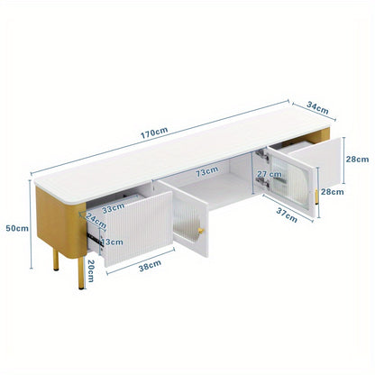 TV-meubel – Tv-kast – TV-dressoir – Mediameubel – Opbergmeubel – Wit MDF Met Gouden Details – Afgeronde Hoeken Voor Veiligheid