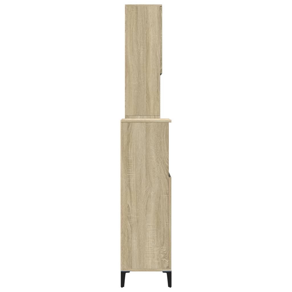 Badkamermeubelset – Badmeubel – Wastafelmeubel – Onderbouwkast – Spiegelkast – Sonoma Eiken Kleur – Duurzaam Hout Met Metalen Poot