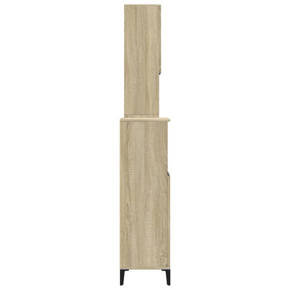 Badkamermeubelset – Badmeubel – Wastafelmeubel – Onderbouwkast – Spiegelkast – Sonoma Eiken Kleur – Duurzaam Hout Met Metalen Poot