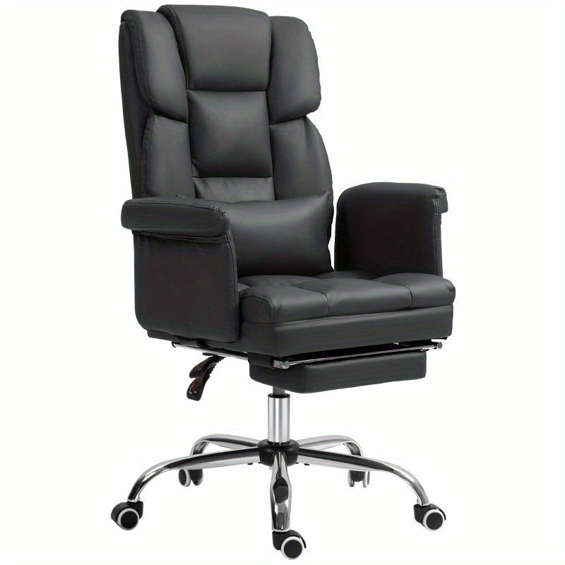 Ergonomische Bureaustoel – Kantoorstoel – Werkstoel – Computerstoel – Bureaustoel Met Rugleuning – Verstelbare Hoogte – Uitschuifbare Voetensteun – 360° Draaibaar – Kunstleer – Lendensteun – Zwart