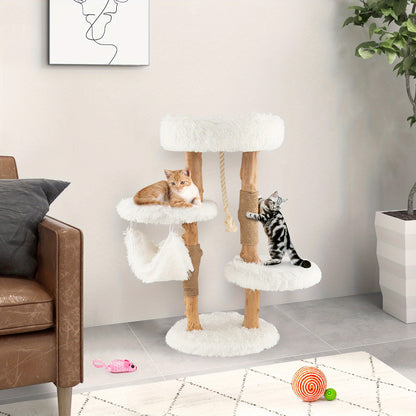 Kattenboom – Krabpaal – Klimmeubel – Kattenmeubel – Kattenligplek – Massief Perenhout – Jute Krabpalen – Meerdere Niveaus – Zacht Kussen – Natuurlijk Design