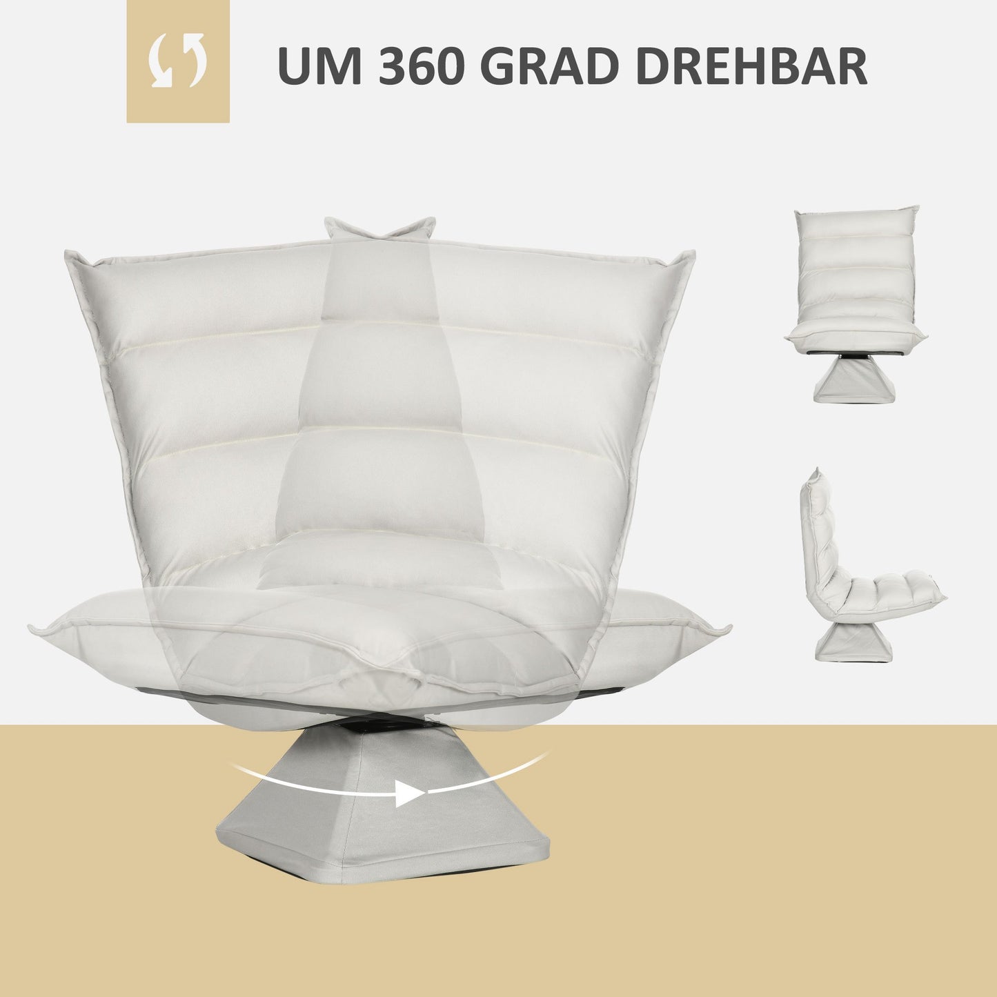 Vloersofa – Vloerstoel – Meditatiestoel – Relaxfauteuil – Loungefauteuil – Verstelbare Rugleuning – Draaibare Zitting – Microvezel Bekleding – Lichtgrijs – 62x70x95 cm