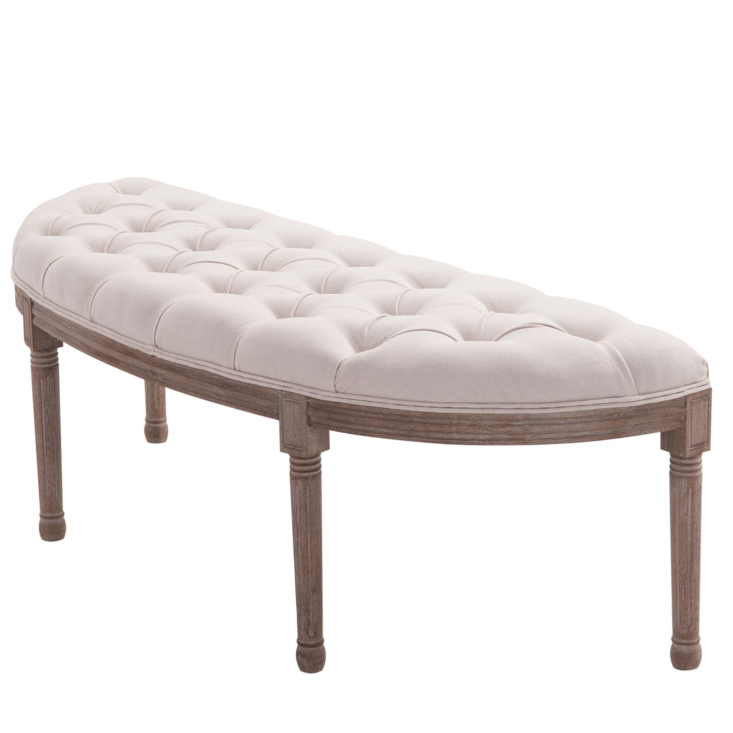 Bankje – Zitbank – Poef – Halbank – Loungekruk – Gevuld Kussen – Linnen Bekleding – Stabiele Houten Poten – 140,5 x 51 x 48 cm – Beige