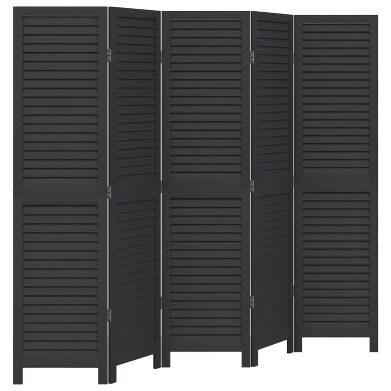 Room Divider with 5 Panels Made of Solid Black Paulownia Wood