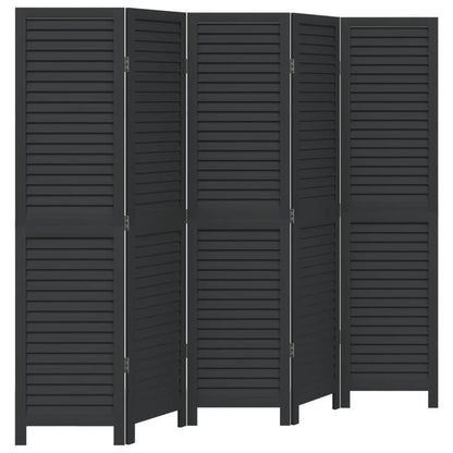 Room Divider with 5 Panels Made of Solid Black Paulownia Wood