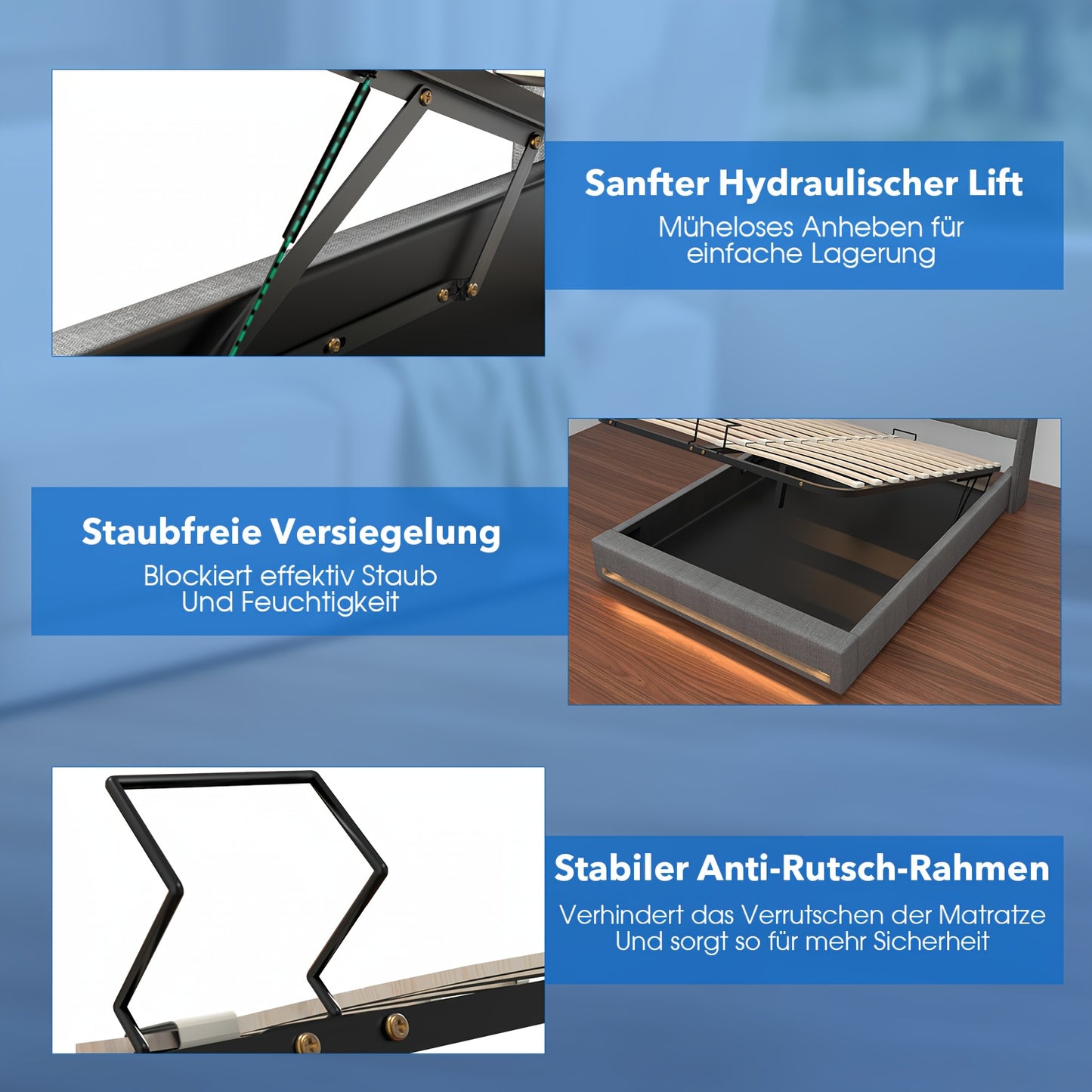 Bedframe met Opbergruimte – Tweepersoonsbed – Gestoffeerd Bed – Opbergbed – Ruimtebesparend Bed – 160x200 cm – Linnen Bekleding – Hydraulisch Hefmechanisme