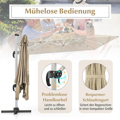 Tuinscherm Parasol – Tuintent Zonnescherm – Terrasparasol – Marktparasol – Beige – 300x300 cm Groot – 360° Draaibaar Met Slingerbediening