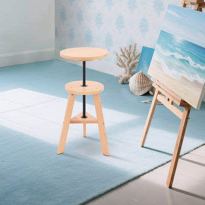 Adjustable Height Round Painting Stool with Ergonomic Cushioned Seat - Heavy-Duty Wooden Construction, Manual Height Adjustment (48-65.5cm/18.9-25.79in) for Artists, Indoor/Outdoor Use - Lightweight & Sturdy Art Stool for Adu