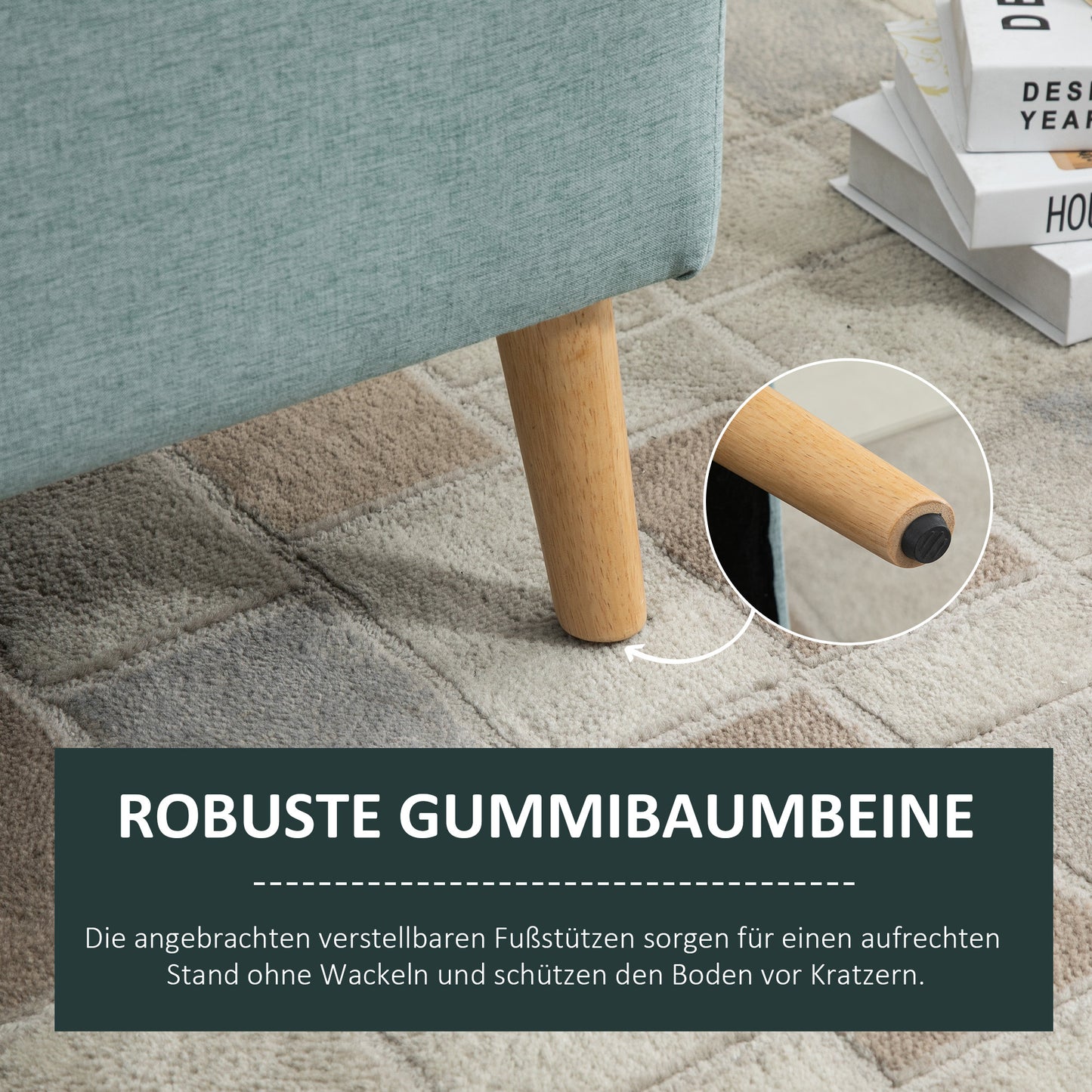 Opbergbank – Opbergbank – Bankje – Zitbank – Poef – Linnen-Look Kussen – Massief Houten Poten – 110x39x45 cm – Lichtgroen