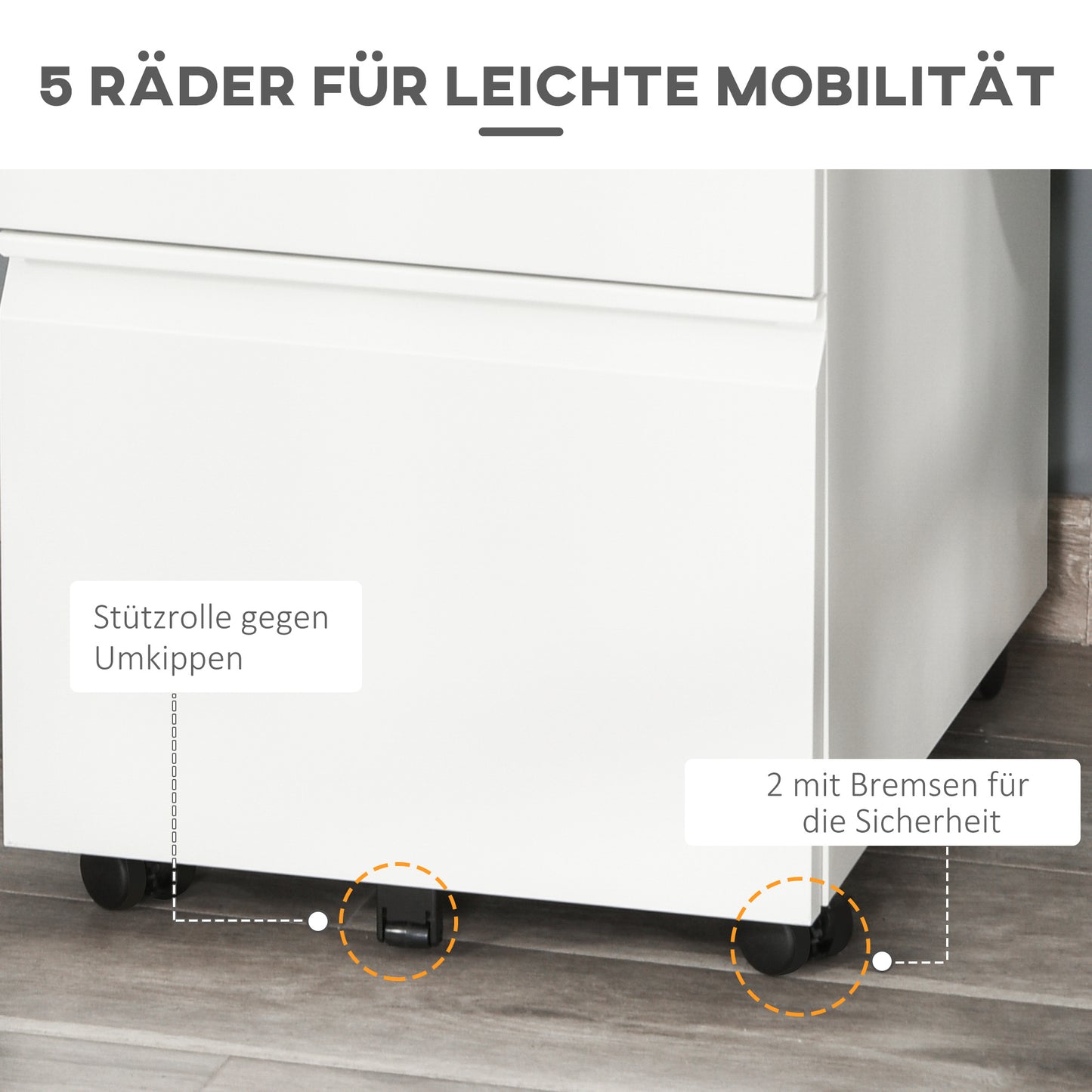 Mobiele Ladekast – Ladekast Op Wieltjes – Kantoorwagen – Office Organizer – Mobiele Kast Wit – 3 Ruime Laden – Veilig Met Sleutelslot – Compact 39x48x60 cm