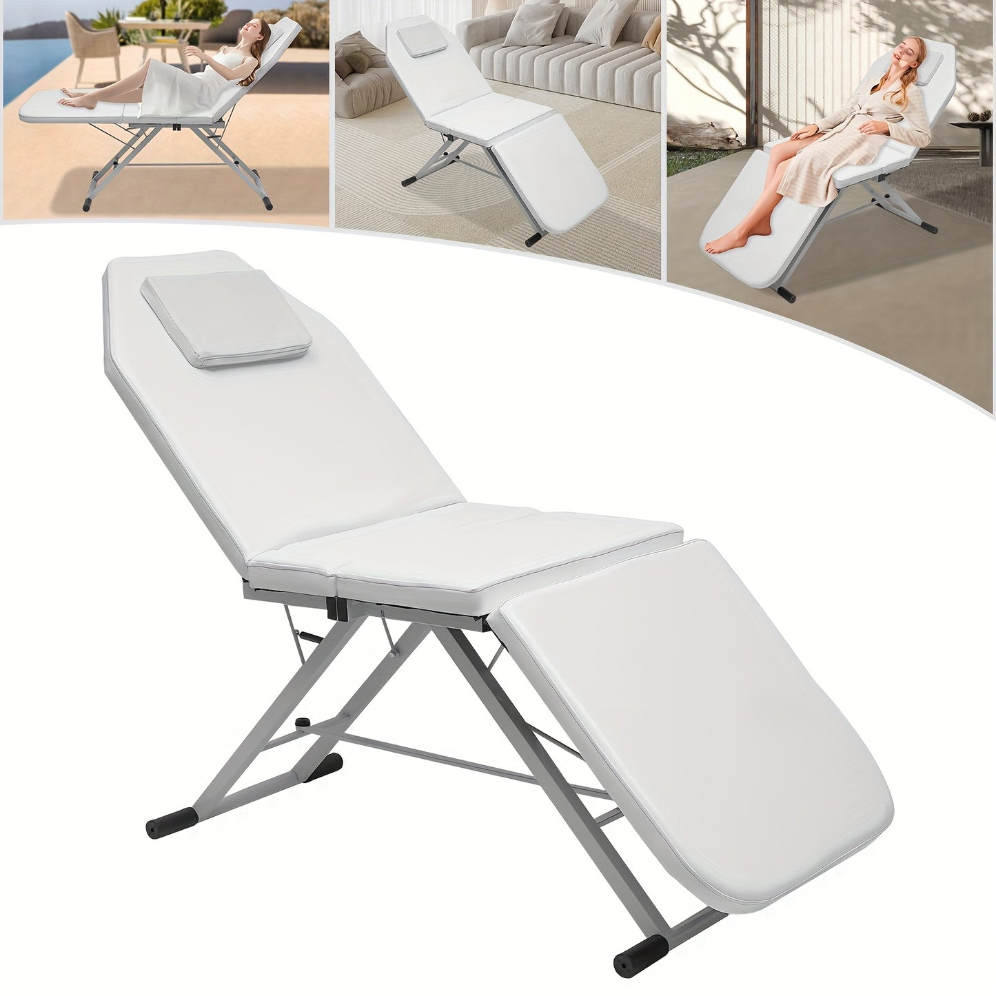 Massagetafel – Behandeltafel – Behandelbank – Schoonheidstafel – Massagebed – Verstelbaar in Hoogte – Roestvrij Staal – 3-voudig Inklapbaar – Wit