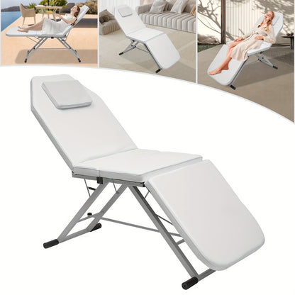 Massagetafel – Behandeltafel – Behandelbank – Schoonheidstafel – Massagebed – Verstelbaar in Hoogte – Roestvrij Staal – 3-voudig Inklapbaar – Wit