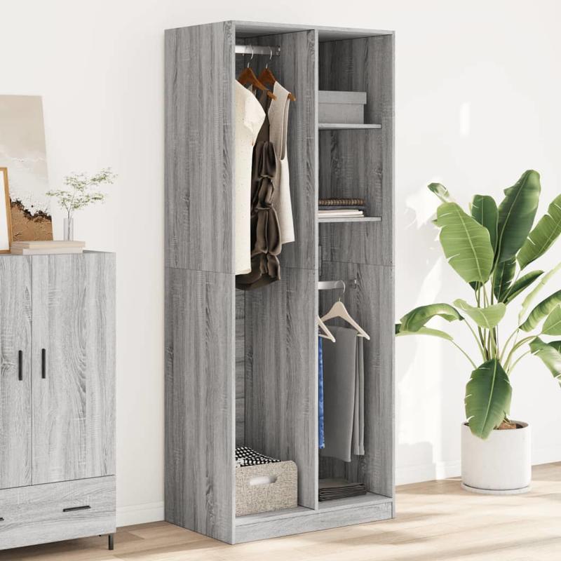 Kledingkast – Garderobekast – Kledingopberger – Dressoir – Opbergkast – Grijs Sonoma Eiken – Vrijstaand – Massief Hout – 80x50x200 cm