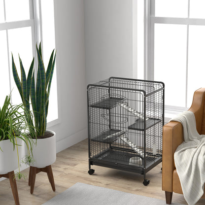 Kleine Dierenkooi – Dierverblijf – Konijnenkooi – Fretkooi – Chinchillakooi – Zwart – Met 3 Platforms – Uitneembare Bodemlade