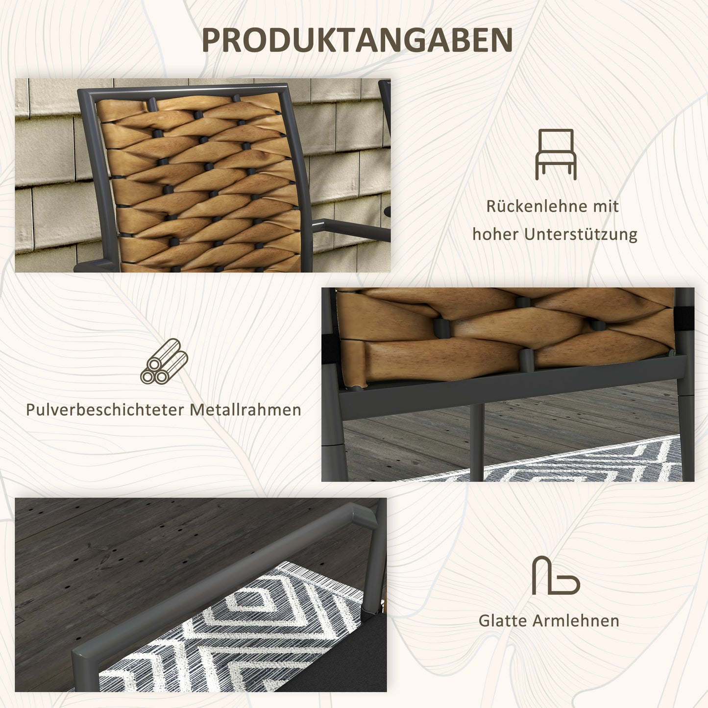 Tuinstoelen – Buitensstoelen – Balkonstoelen – Terrasstoelen – Loungestoelen – Weerbestendig PE-rattan – Staalframe 57x58x87 cm – Zwart