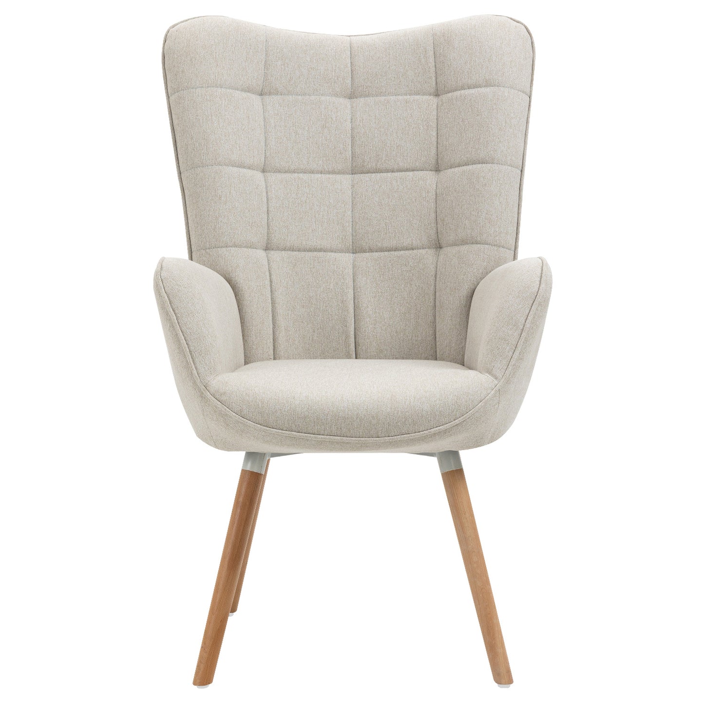 Eetkamerstoel – Armstoel – Fauteuil – Stoel Met Armleuningen – Beige – Hoogwaardige Quilted Stof – Stevige Houten Poten