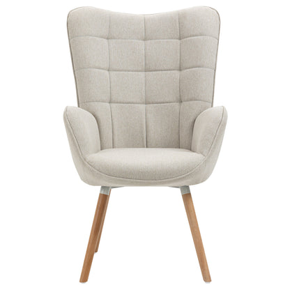 Eetkamerstoel – Armstoel – Fauteuil – Stoel Met Armleuningen – Beige – Hoogwaardige Quilted Stof – Stevige Houten Poten