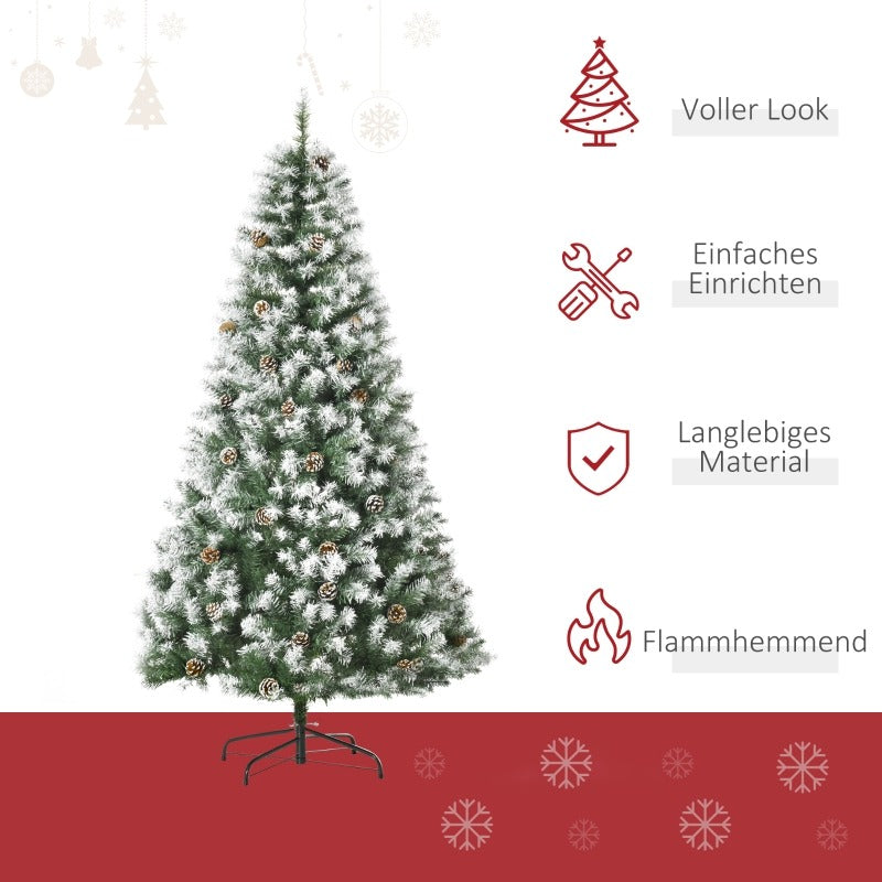 Kunstkerstboom – Kerstboom Kunststof – Xmas Boom – Nepboom – Flocked Boom – 180 cm Groot – 800 Tips Met Sneeuwbedekte Dennenappels