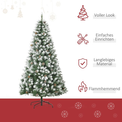 Kunstkerstboom – Kerstboom Kunststof – Xmas Boom – Nepboom – Flocked Boom – 180 cm Groot – 800 Tips Met Sneeuwbedekte Dennenappels