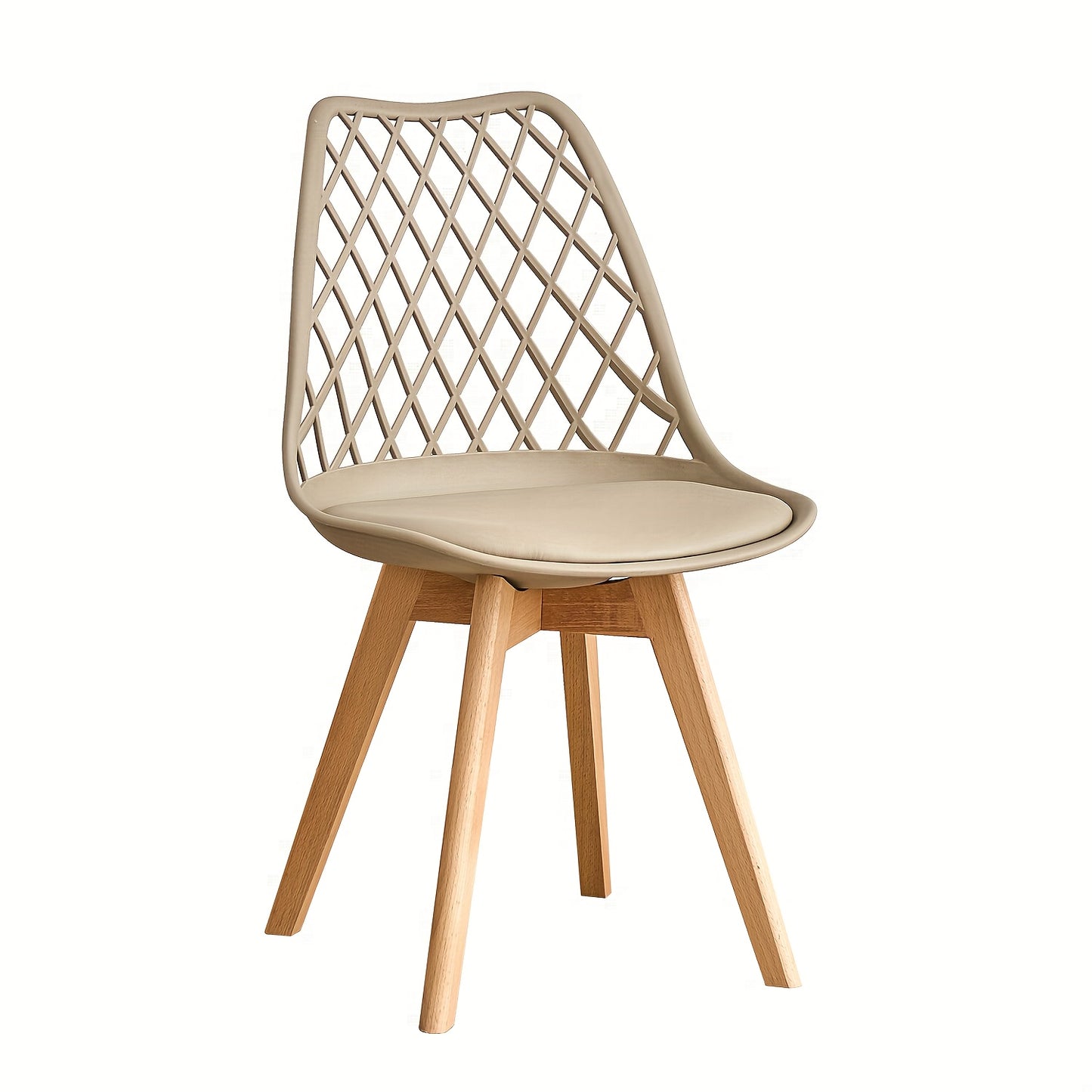 Set van 6 Eetkamerstoelen – Scandinavische Stijl, Mesh Rugleuning & PU Zitting – Beukenhouten Poten, Multifunctioneel voor Keuken, Woonkamer en Kantoor