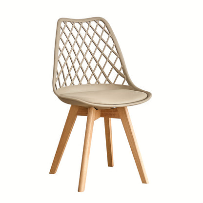 Set van 6 Eetkamerstoelen – Scandinavische Stijl, Mesh Rugleuning & PU Zitting – Beukenhouten Poten, Multifunctioneel voor Keuken, Woonkamer en Kantoor