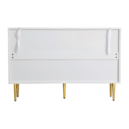 Dresser with 3 Doors, with Metal Feet And Glass Doors, White, Dimensions: 120 X 38 X 79.5 Cm