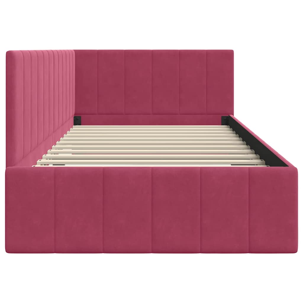 Bedframe – Bedombouw – Bedstel – Slaapkamermeubel – Eenpersoonsbed – Donkergrijs Velvet Hoofdbord – 90x190 cm Engineered Wood Frame