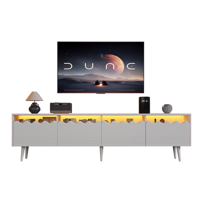 Modern White TV Stand with 2 Drawers & 6 Legs - Sturdy Metal Frame, 2-Tier Design for 75-Inch TVs, Space-Saving Living Room Furniture, No Power Needed, Easy Assembly, Durable & Stylish Storage Solution, Tv Table for Living Ro