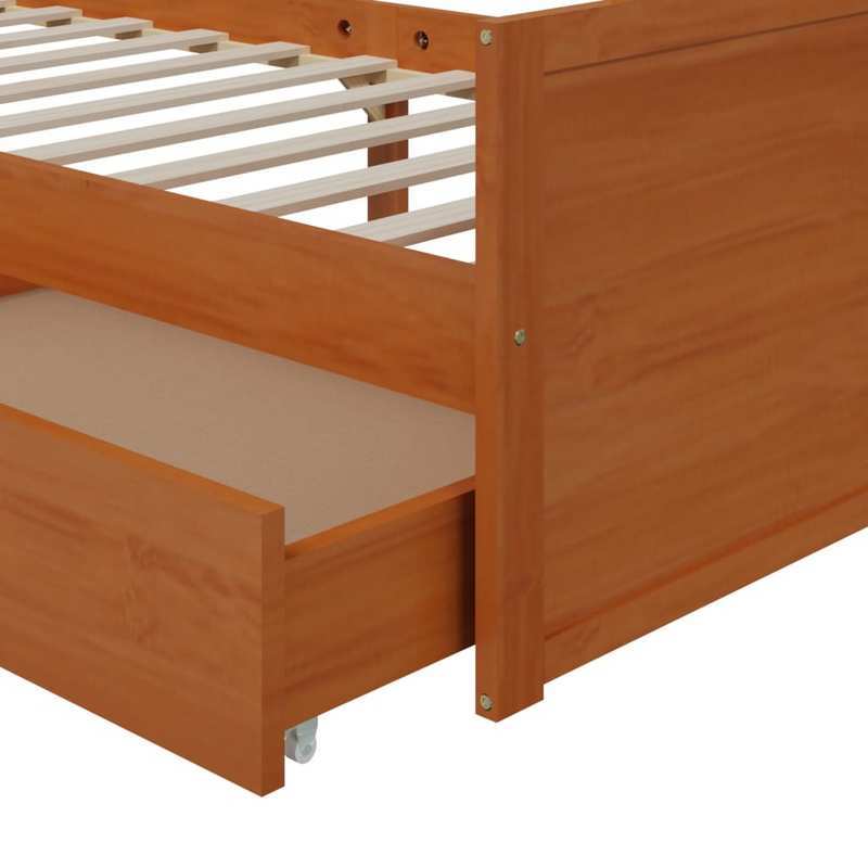 Bedframe – Bedbodem – Slaapbank – Eenpersoonsbed – Logeerbed – Massief Dennenhout – Ingebouwde Opberglades – Montagesysteem Zonder Gereedschap – 90x200 cm – Minimalistisch Design