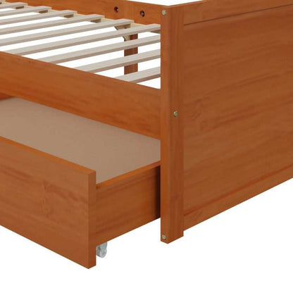 Bedframe – Bedbodem – Slaapbank – Eenpersoonsbed – Logeerbed – Massief Dennenhout – Ingebouwde Opberglades – Montagesysteem Zonder Gereedschap – 90x200 cm – Minimalistisch Design
