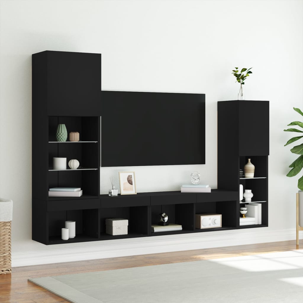 TV Wandmeubel – TV Meubel – Wandkast – TV Kast – Zwevend Meubel – RGB LED Verlichting – Hoogwaardig Houtmateriaal – Zwart