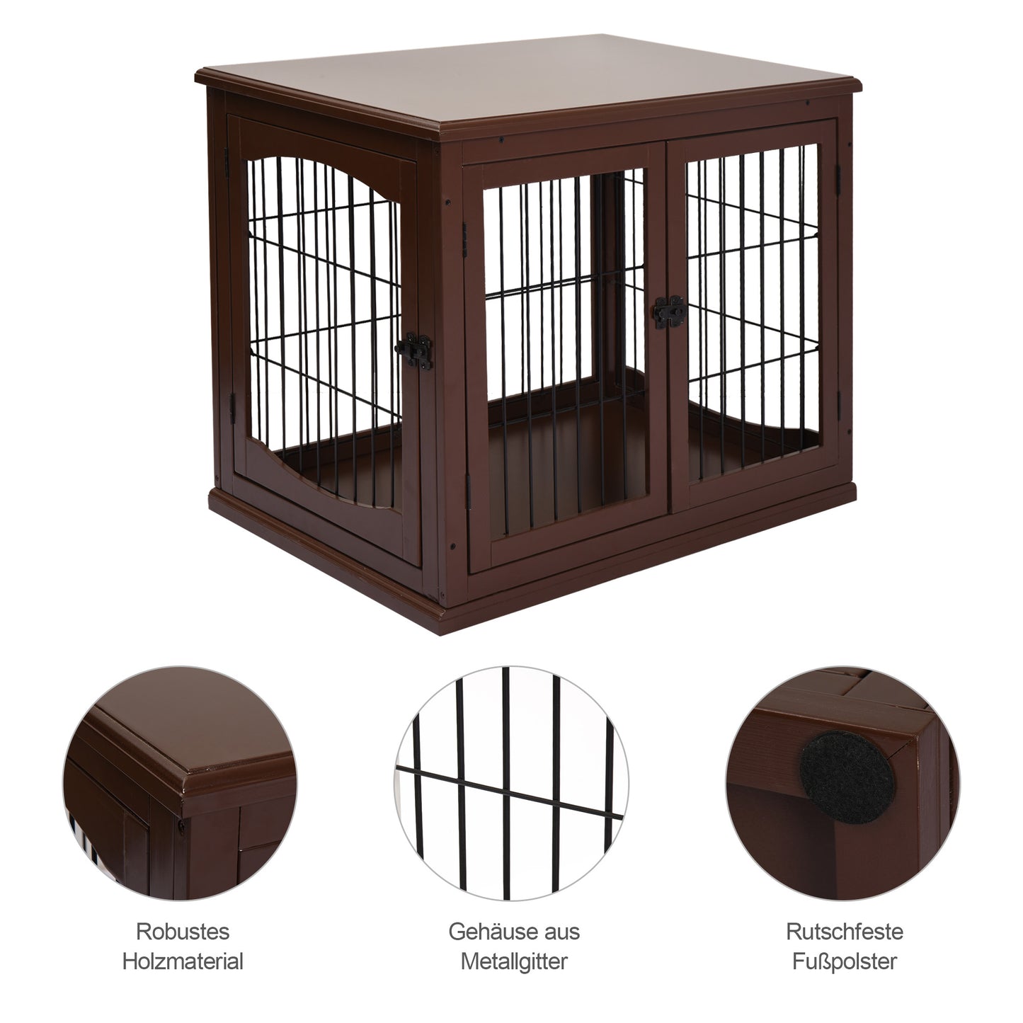 Hondenbench – Hondenkooi – Hondenhuisje – Hondenbench Opvouwbaar – Hondenkennel – Met 2 Deuren – Vergrendelbaar – Metaal & MDF – 58,5 x 81 x 66 cm – Bruin/Zwart