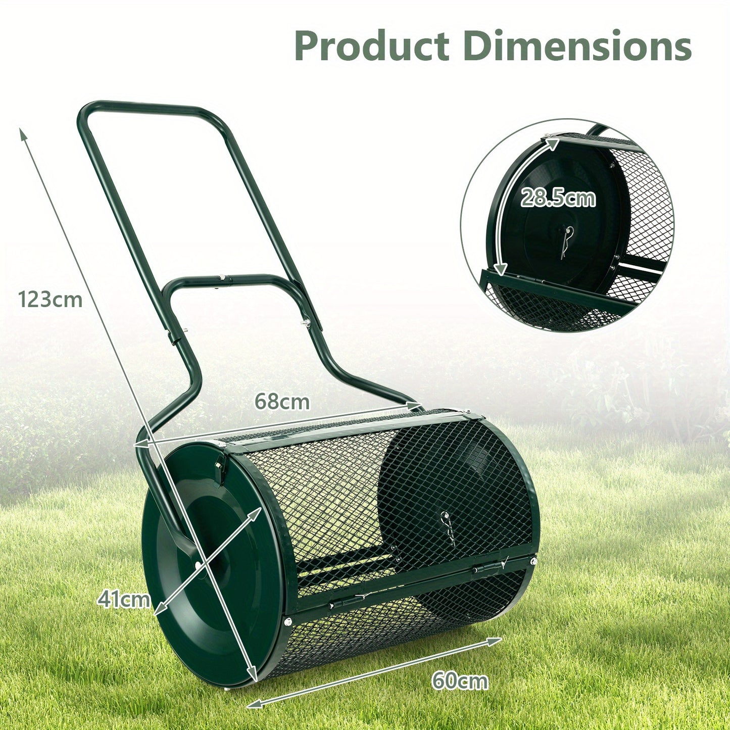 Meststrooier – Compostverspreider – Strooiwagen – Gazonstrooier – Tuinstrooier – Metalen Mesh Mand – 75 Liter Inhoud – Lichtgewicht Poedercoating