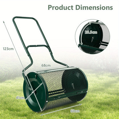 Meststrooier – Compostverspreider – Strooiwagen – Gazonstrooier – Tuinstrooier – Metalen Mesh Mand – 75 Liter Inhoud – Lichtgewicht Poedercoating