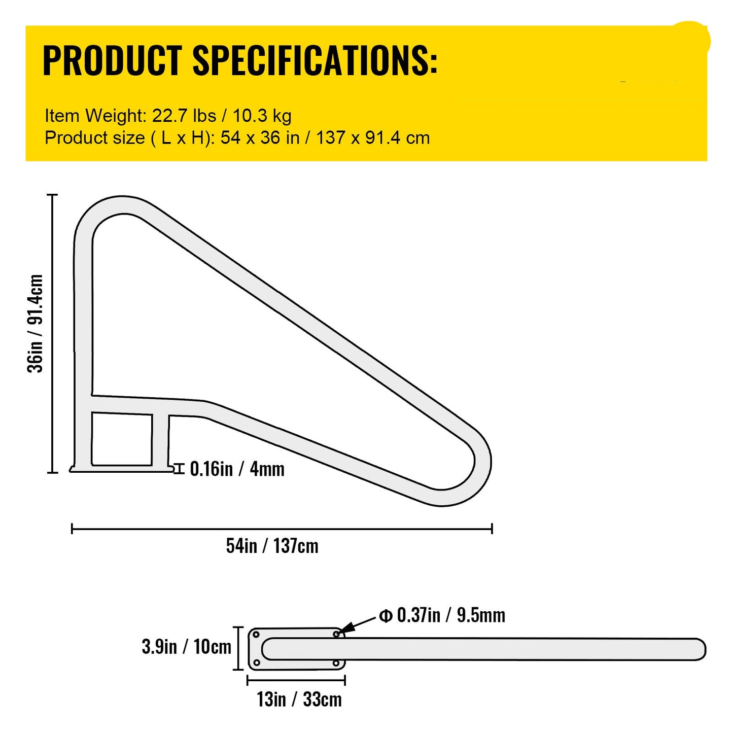 Zwembadleuning – Zwembadrail – Handgreep Zwembad – Zwembadtrap Handvat – 54x36" – Roestvrij Staal 304 – Antislip Nylon Grip
