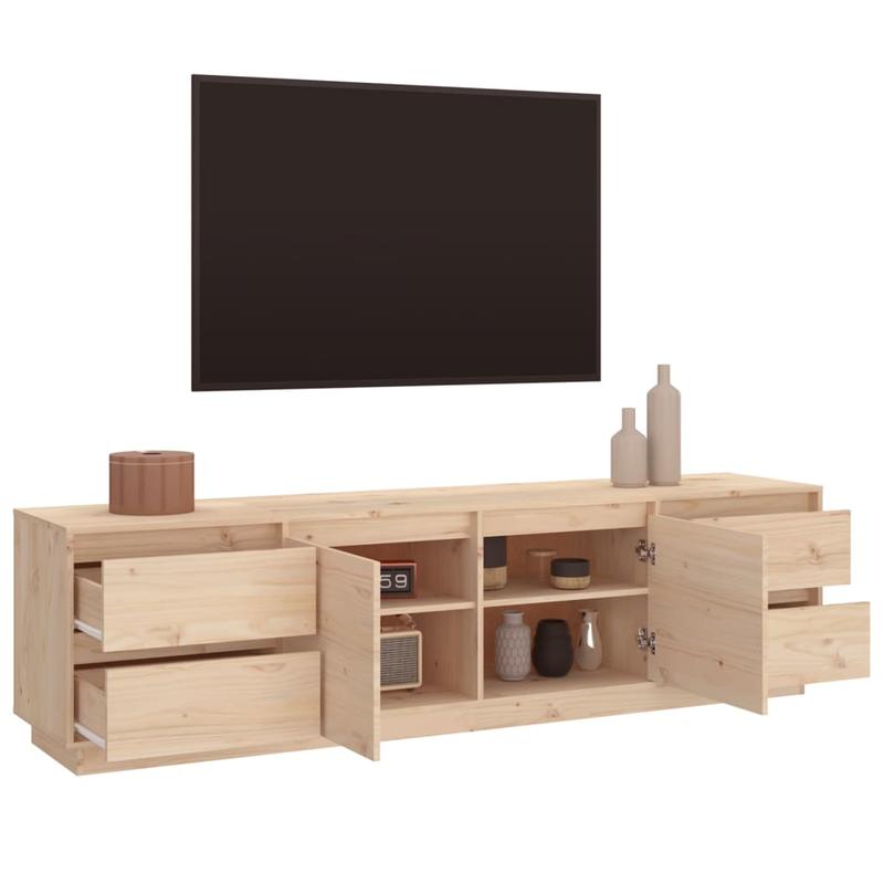 Mid-Century Modern Farmhouse-Style TV Stand for Living Room, Entertainment Center with Ample Storage, Solid Pine Wood, 176x37.5x47.5 cm, Perfect for Kitchen and Living Room