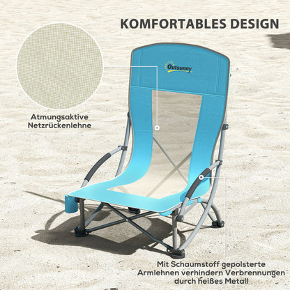 Vouwstoel Campingstoel Klapstoel Tuinstoel Strandstoel – Set Van 2 – Mesh Rugleuning – Inclusief Bekerhouder – Stevig IJzerframe – Draagkracht 120 Kg – Blauw