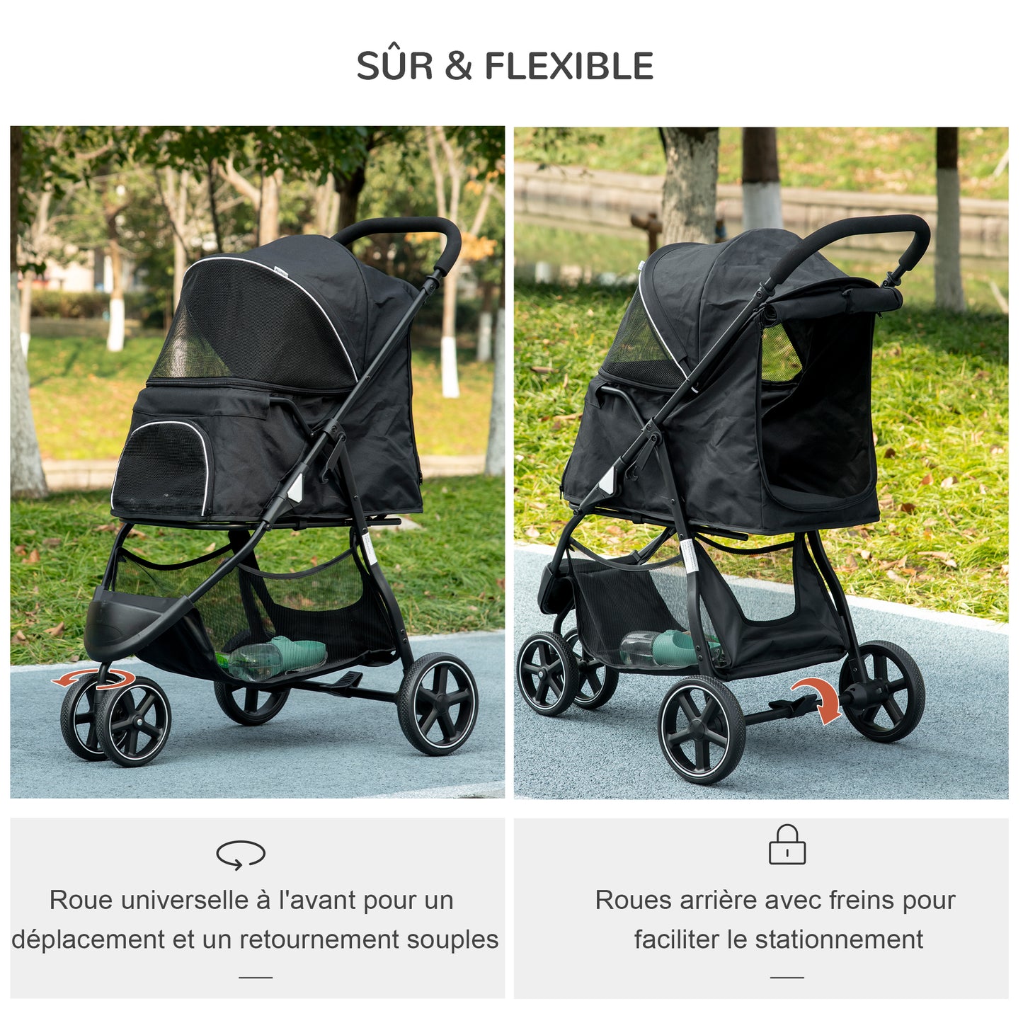 Inklapbare Huisdier Buggy – Dierenwagen – Hondenwagen – Kattenwagen – Wandelwagen – Zwart – Stevig Metaal Frame – 4 EVA Wielen