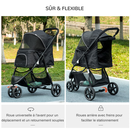 Inklapbare Huisdier Buggy – Dierenwagen – Hondenwagen – Kattenwagen – Wandelwagen – Zwart – Stevig Metaal Frame – 4 EVA Wielen